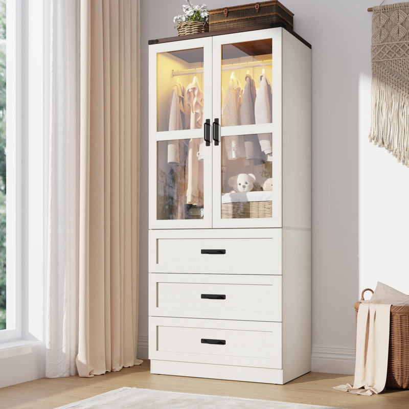 Armoire-penderie à porte en verre Farmhouse, Blanc