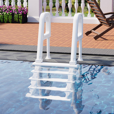 EROMMY 5-Step Pool Ladder With Double Handrails, 400 Lbs Capacity Anti-Slip Pool Steps For 47"-54" Above Ground And In-Ground Pools, All-PE Durable Construction With Snap-On Installation, White