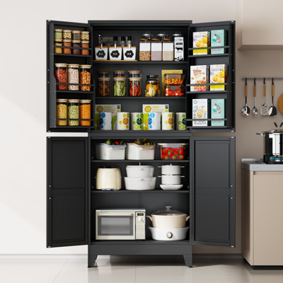 74.8" H Tall Black Metal Food Pantry Storage Cabinet for Kitchen Dining Room Living Room
