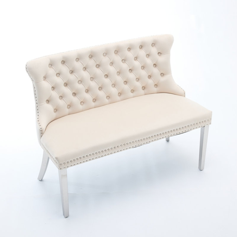 Dining Loveseat Bench, Beige, Silver