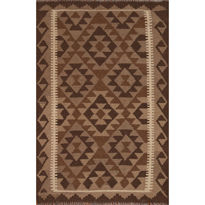 Tapis oriental brun en laine Kilim 3 x 5