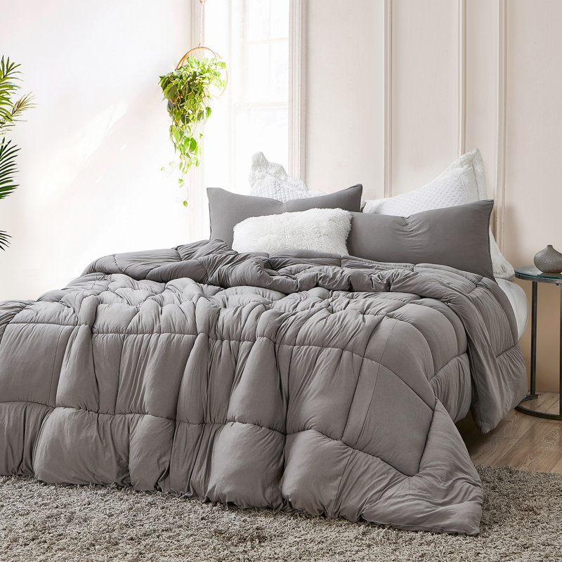 Summertime Coma Inducer Spandex-Infused Oversized Comforter, Morning Gray, Queen Comforter