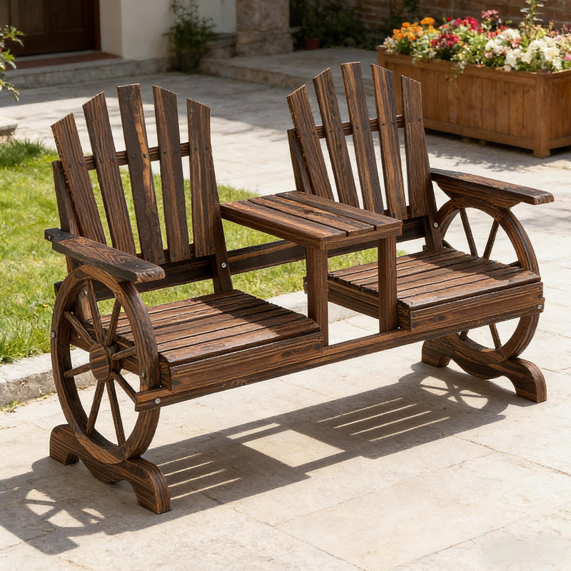 Stable Patio Bench,2-Seat Wooden Garden Bench