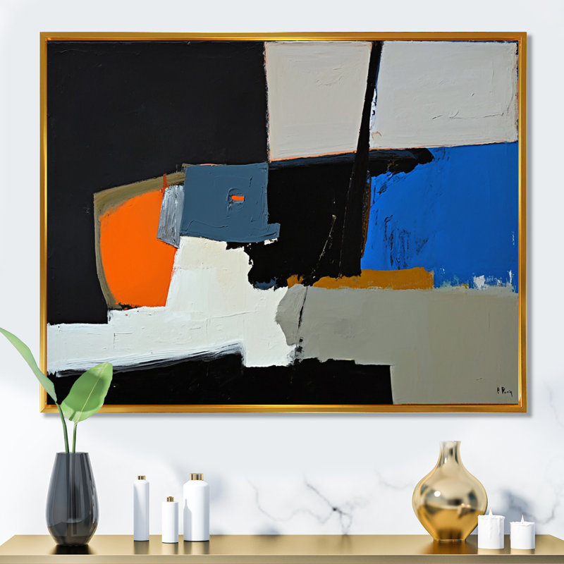 «Touched By Orange I», art mural abstrait sur toile, H 34 po x l 44 po x P 1,5 po, Cadre flottant doré