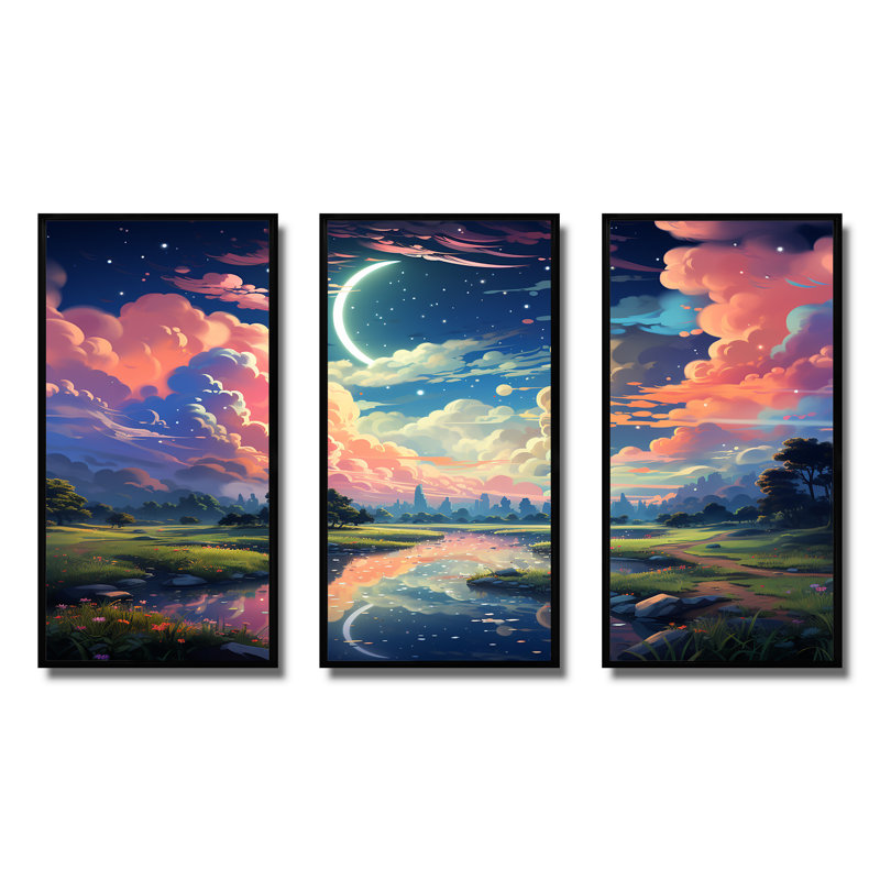 «Horizon I», art mural arc-en-ciel panoramique, H 28 po x l 36 po x P 1 po, Cadre flottant noir