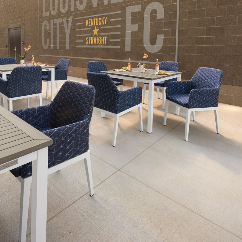 Oland Patio Dining Armchair with Sunbrella Cushion, Spectrum Indigo Sunbrella®, Chalk