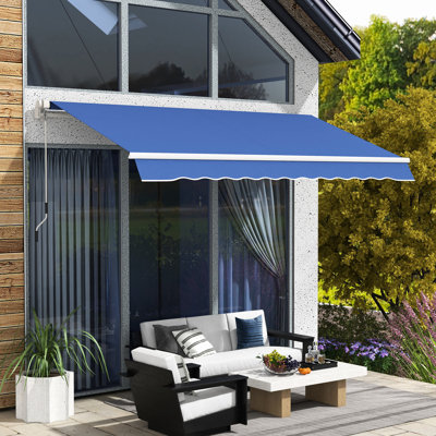Auvent rétractable 12 pi x 10 pi Sun Shelter, manivelle manuelle et eau - tissu 280G / M, cadre en aluminium pour terrasse, patio, cour, auvent bleu foncé, cadre, balcon, cour
