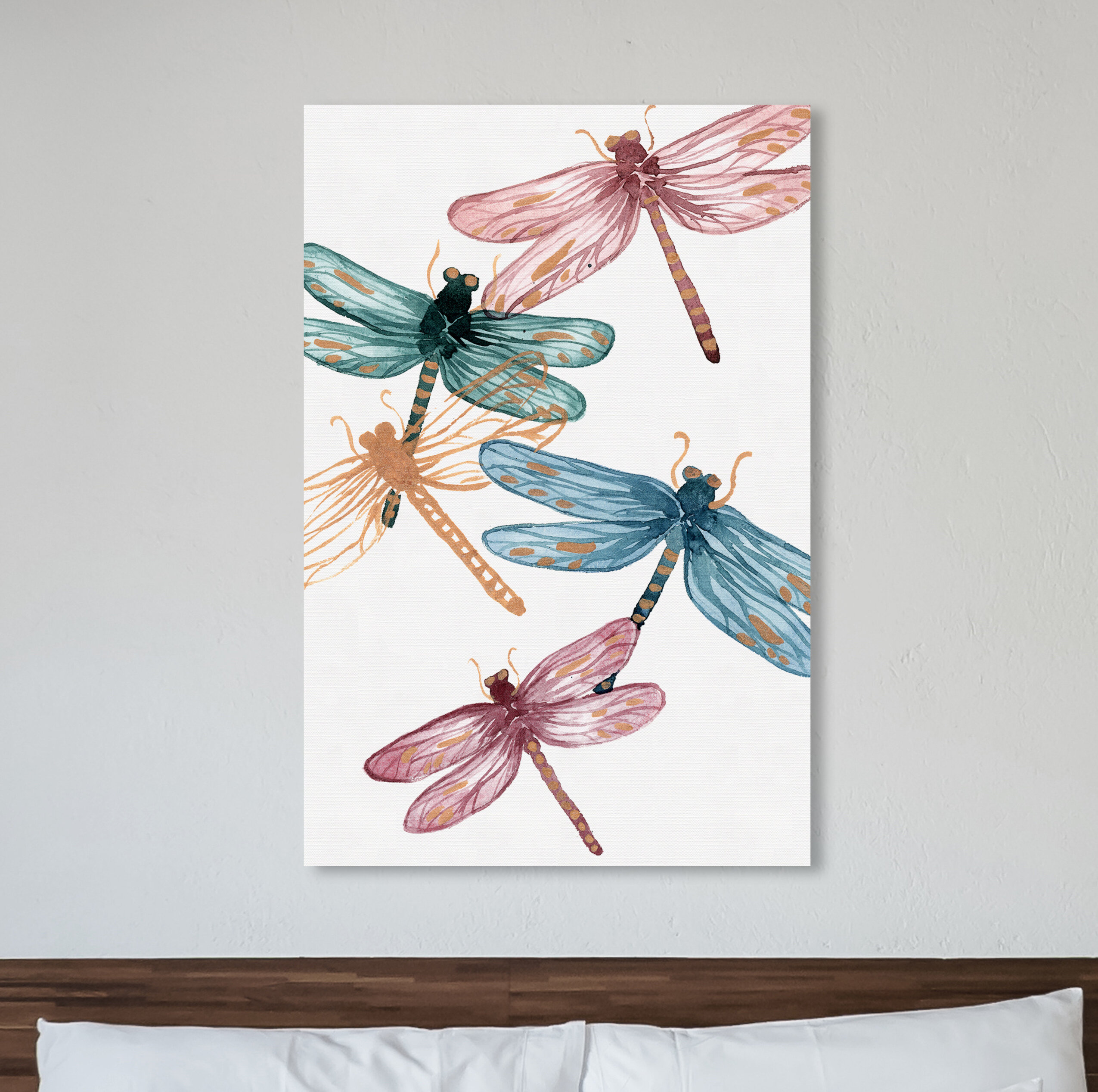 Flower and Dragonfly Original 16x20 Canvas Painting by Skinderella