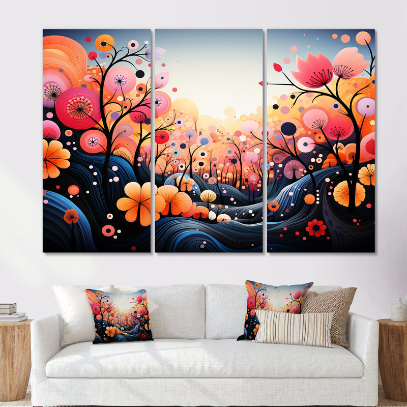 «Rose and Blue Botanical Abstracts Wonderland II», art mural botanique, Toile tendue, H 40 po x l 61 po x P 1 po