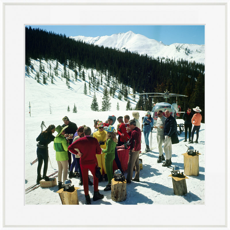 Snowmass Picnic Print by Slim Aarons, 36" H x 36" W x 1.5" D, White Single Picture Framed