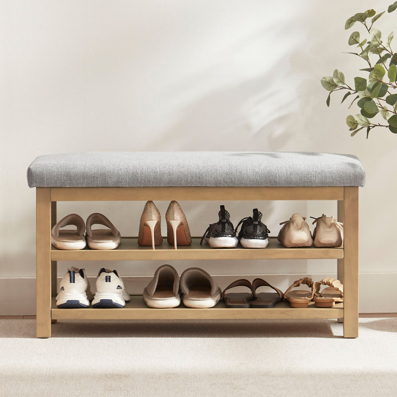 Polyester Upholstered Storage Bench, Grey, 54.1cm H x 101.3cm W x 35.1cm D