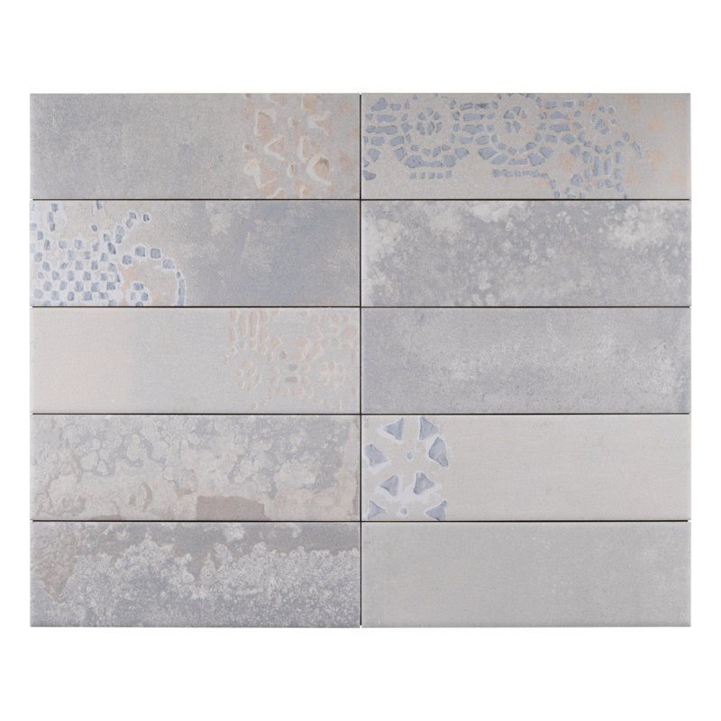 Carreau de sol en porcelaine mat 2,6 po x 7,9 po Tempo Subway, Blanc / gris