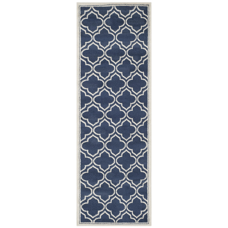 Tapis bleu marine / ivoire Ammundsen, Tapis de couloir 2 pi 3 po x 13 pi
