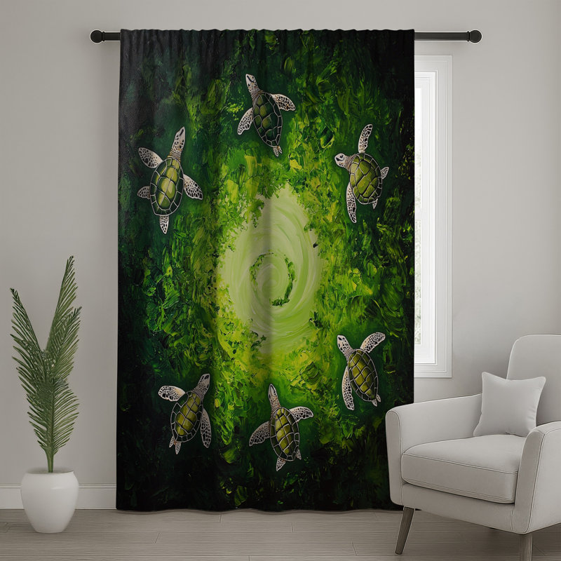 Rideaux de fenêtre Green Sea Turtles Swirl, 50 po x 92 po - 1 panneau, Transparent