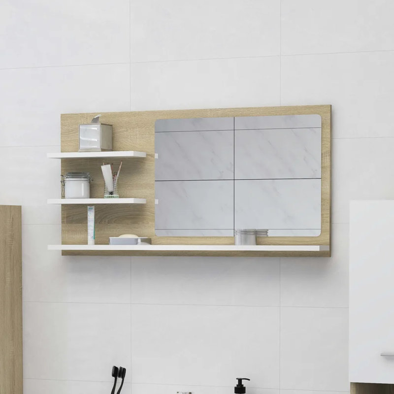 Adji Flat Mirror with Shelves, 45cm x 60cm, Grey Sonoma