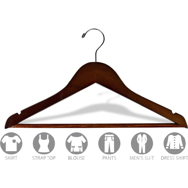 Cintre en bois 15 1/2 "avec barre à pantalons, Noyer, 100