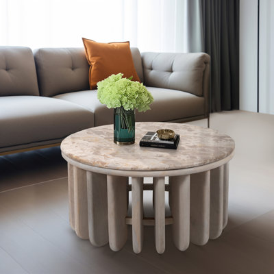 Table basse ronde en crème élégante, pièce maîtresse de salon spacieuse de 35 po, décoration intérieure élégante et moderne