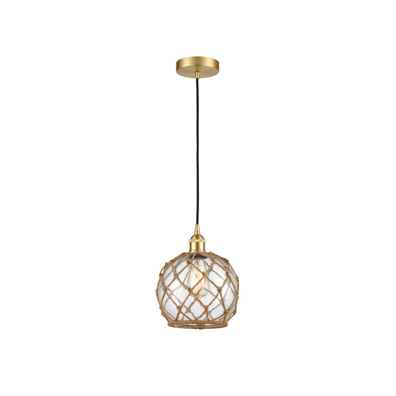 Luminaire suspendu simple à 1 lumière Haytham, Clair/Brun, Or satiné