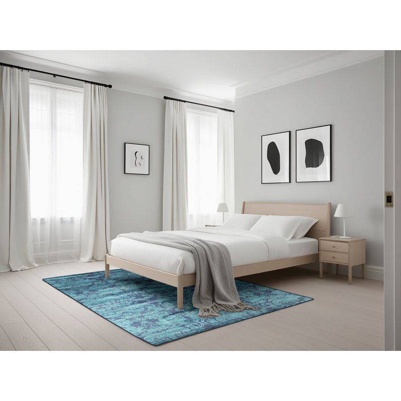 Tapis de zone bleu contemporain, Rectangle 5 pi x 7 pi