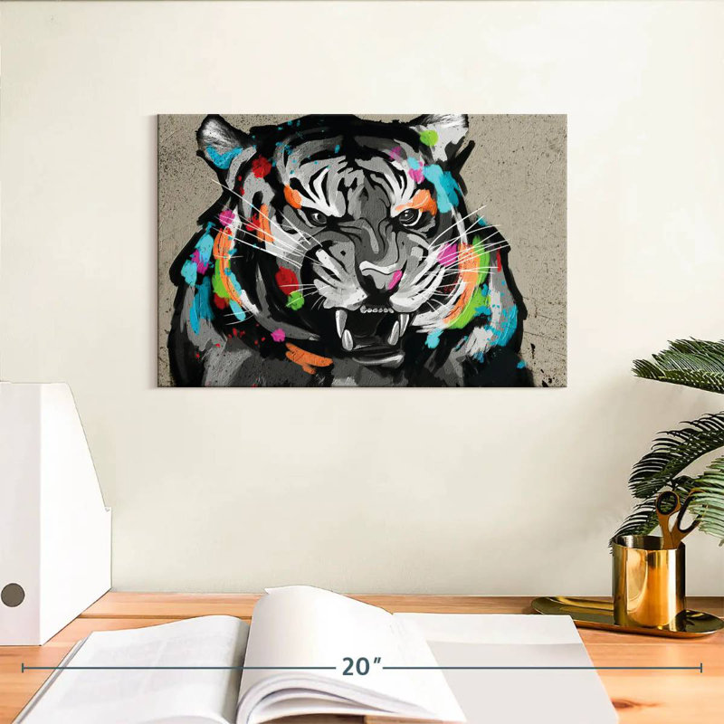 Tigre Brampt, férocité, couleur abstraite, H 8 po x l 12 po