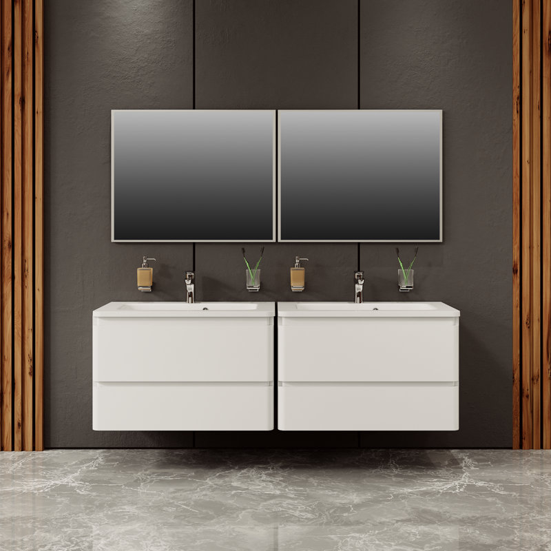 Jainah 23.4'' Single Bathroom Vanity with Ceramic Top, White High Gloss