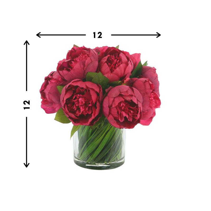 Peonies Floral Arrangement in Vase, Burgundy