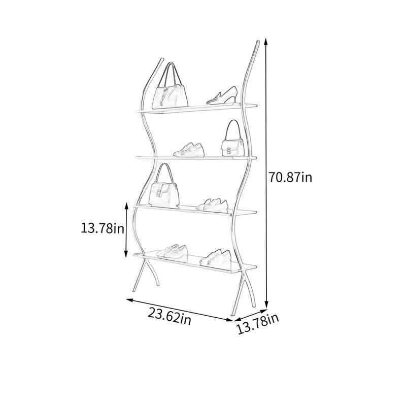 Stainless Steel Wave Display Rack, 70.87"H x 23.62"W x 13.78"D