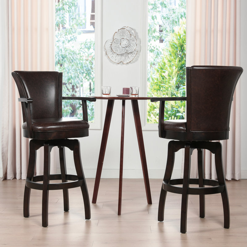Meola Swivel Upholstered Counter Stool with Solid Wood Frame, Counter Stool (27” Seat Height), Vintage Brown