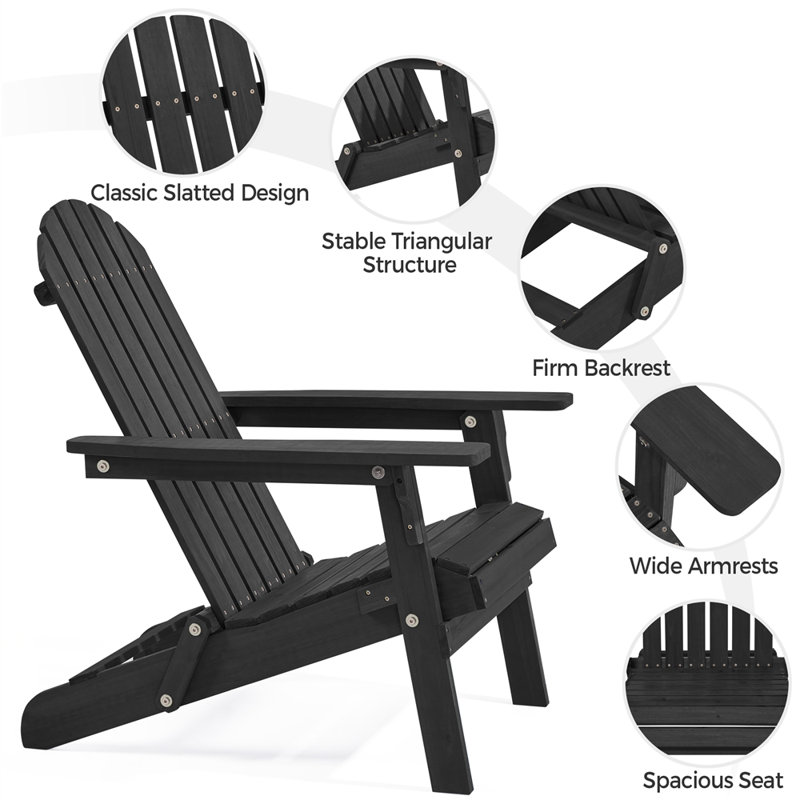 Akeley Fir Foldable Outdoor Adirondack Chair, Black
