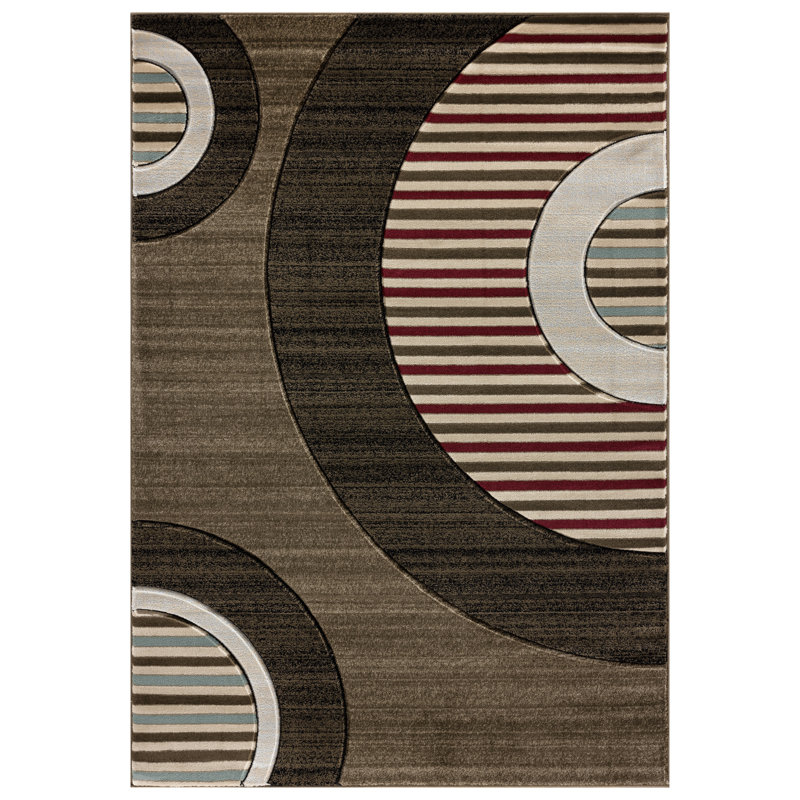 Tapis géométrique brun / beige Anjolie, Rectangle 2 pi 1 po x 3 pi 3 po