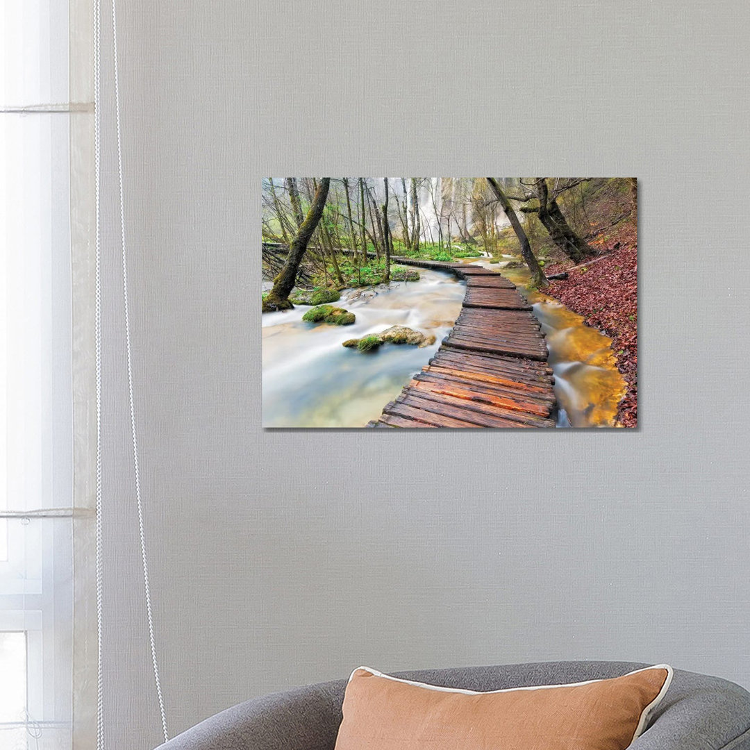 Croatia, Plitvice Lakes National Park. Wooden Walkway Over Stream. by - Wrapped Canvas