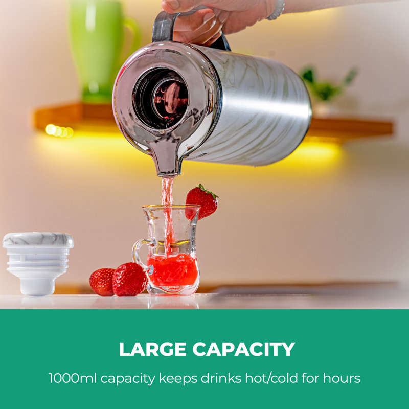 Royalford Marble Finish Vacuum Flask 1000ml | Double Wall Insulated Coffee Carafe | Thermal Jug for Hot & Cold Drinks | Leak-Proof Lightweight Easy Clean Durable & Stylish Portable Flask for Daily Use