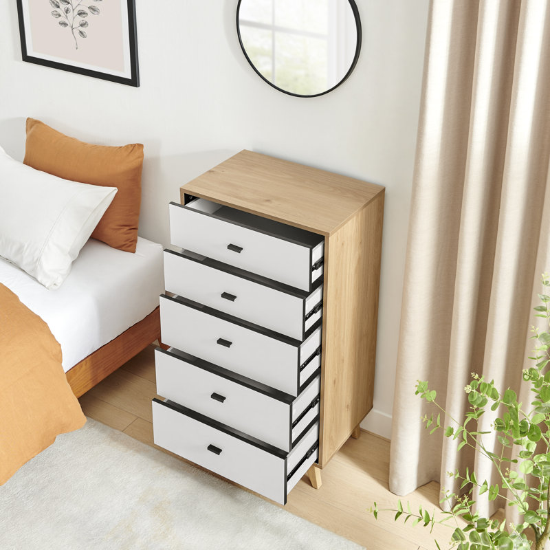 Bonnet 5 Drawer Chest of Drawers, Modern Scandi Storage Living Room Sideboard