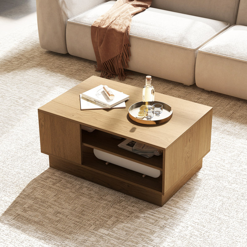 Coffee Table with Storage, Natural Wood