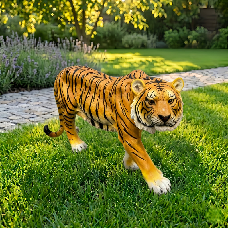 Sculpture de tigre réaliste en résine résistante aux intempéries 33,5 po L