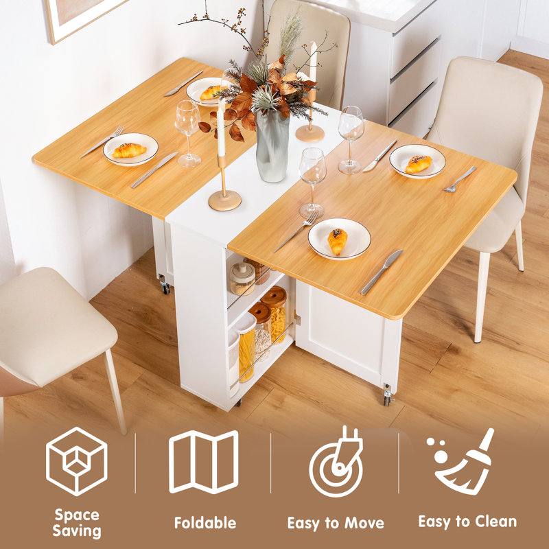 ROVRAk Vuyo Folding Dining Table with Wheels, 2-Layer Storage