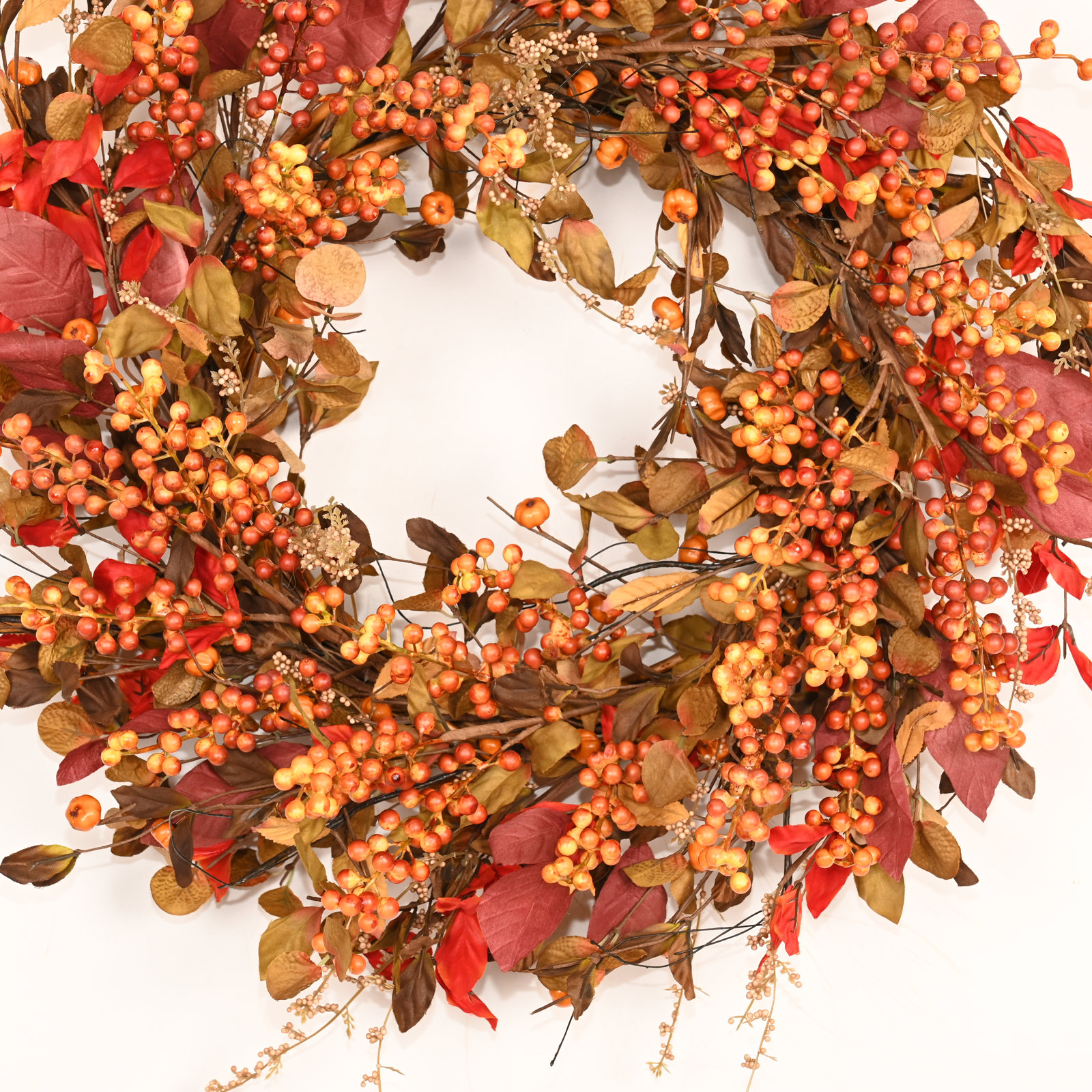 26" Handcrafted Foliage, Berry Thanksgiving Wreath, Orange, 22" W x 22" H x 4" D