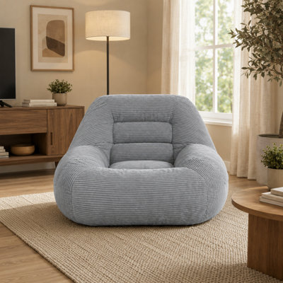 Corduroy Fabric Bean Bag Couch, Cozy Fluffy Cloud Mini Beanbag Sofa, Grey Soft Lazy Lounge Chair for Living Room, Bedroom, Dorm Apartment, Comfortable Indoor Relax & Reading Seat