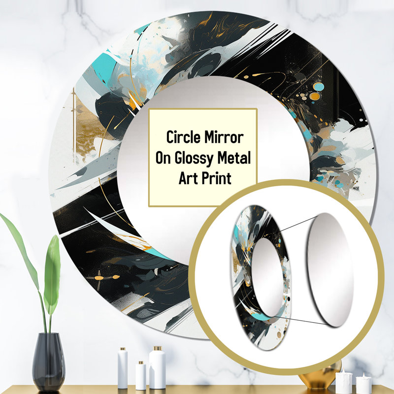 Sahas vert blanc cubiste kaléidoscope II - miroir mural unique cubique, miroir rond vert, impression d'art en métal