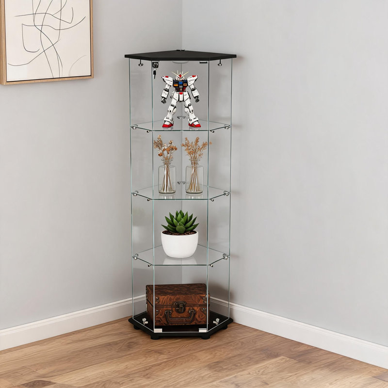 Armoire à vin d'angle en verre noir pour tous les étages, Black