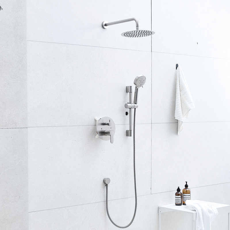 Système de douche pour salle de bain 10 pouces - Robinet mural noir mat avec 5 robinets portatifs et coulissants