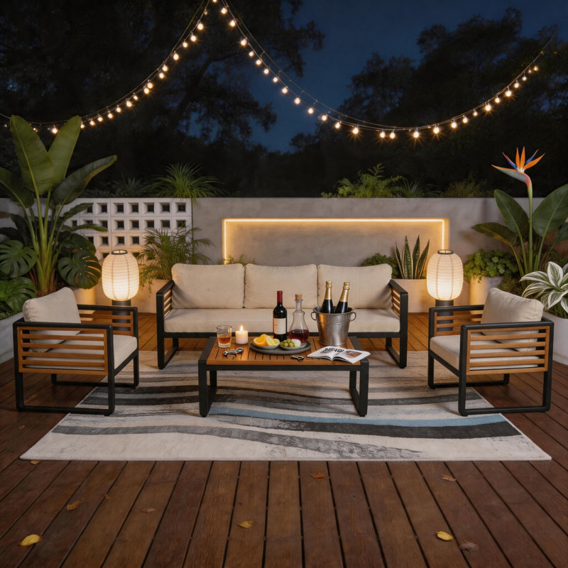 4-Piece Patio Conversation Set with Weather-Resistant Polyester Cushions for Backyard, Deck & Poolside Relaxation, Brown