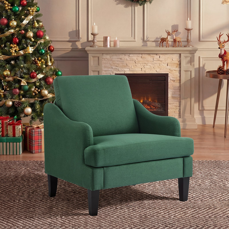 31" W Linen Sloping Handrail Small Bedroom Chairs Mid Century Modern Accent Chair , Green Linen