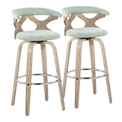 Tabourets de bar et de comptoir Laquietta Arabelle à hauteur fixe avec pieds en bois courbé et repose-pieds rond (ensemble de 2)