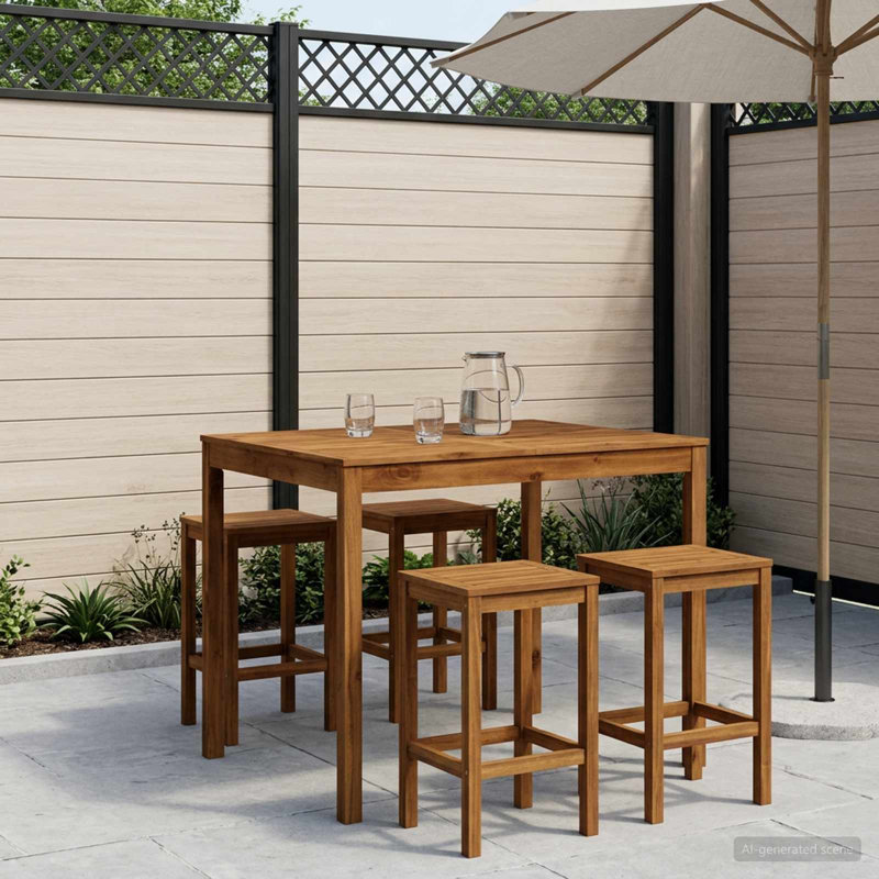 Rectangle Acacia Solid Wood Outdoor Bar Table, 105cm H x 110cm W x 108.5cm D, Natural