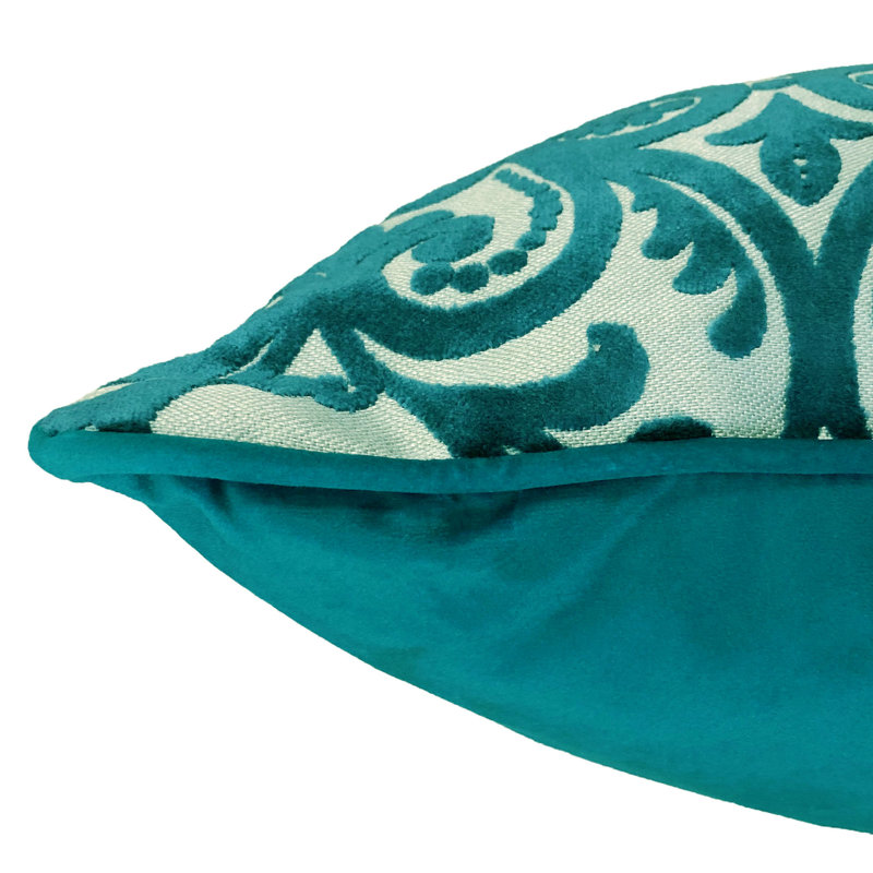 Rectangular Damask Feather Reversible Throw Pillow, Turquoise