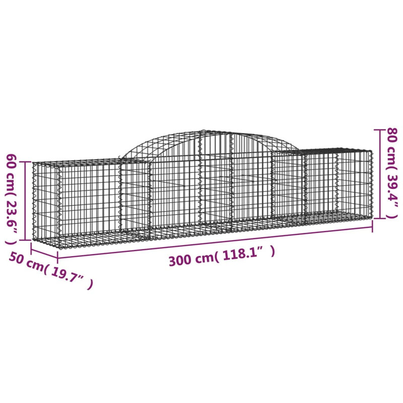 Dakota Fields Arched Gabion Baskets Galvanised Iron, 6, 80cm H x 300cm W x 50cm D