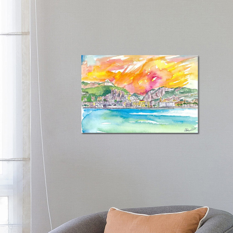 Amore Amalfi Incredible Unforgettable View In Golden Sunlight by Markus & Martina Bleichner - Wrapped Canvas Gallery-Wrapped Canvas Giclée
