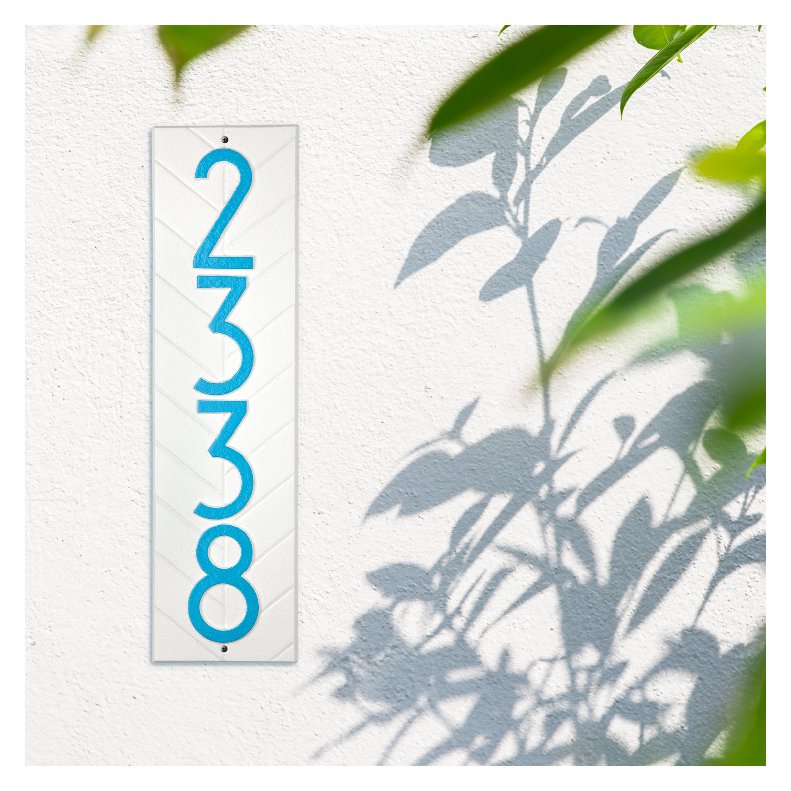 Mid-century Modern Herringbone Vertical Wall Plaque, White/Aruba Blue, Yes