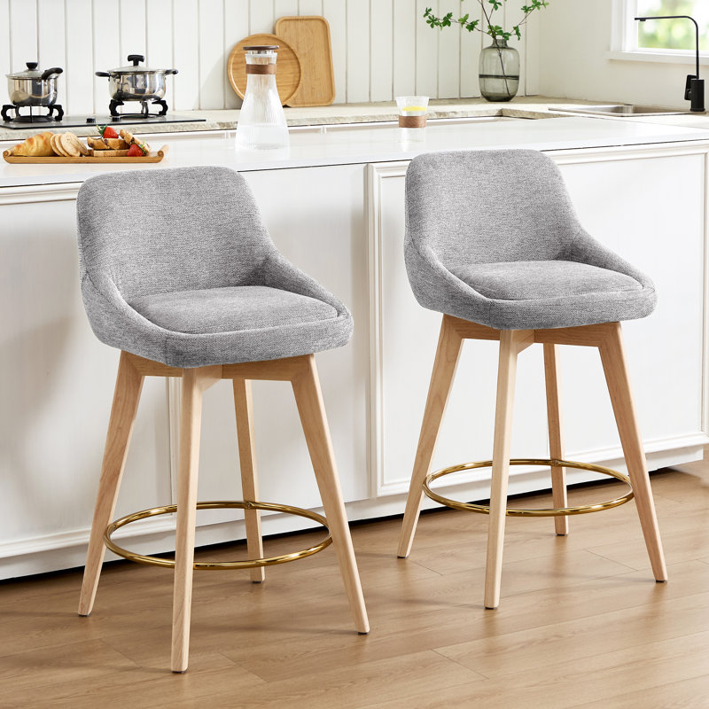 AshwellSwivel Upholstered 26.8'' Linen Counter Stool With Solid Wood Frame, Green